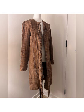 Only Real Suede Fringe Lace-Up Duster Coat | S–M Boho Western Free People Vibe